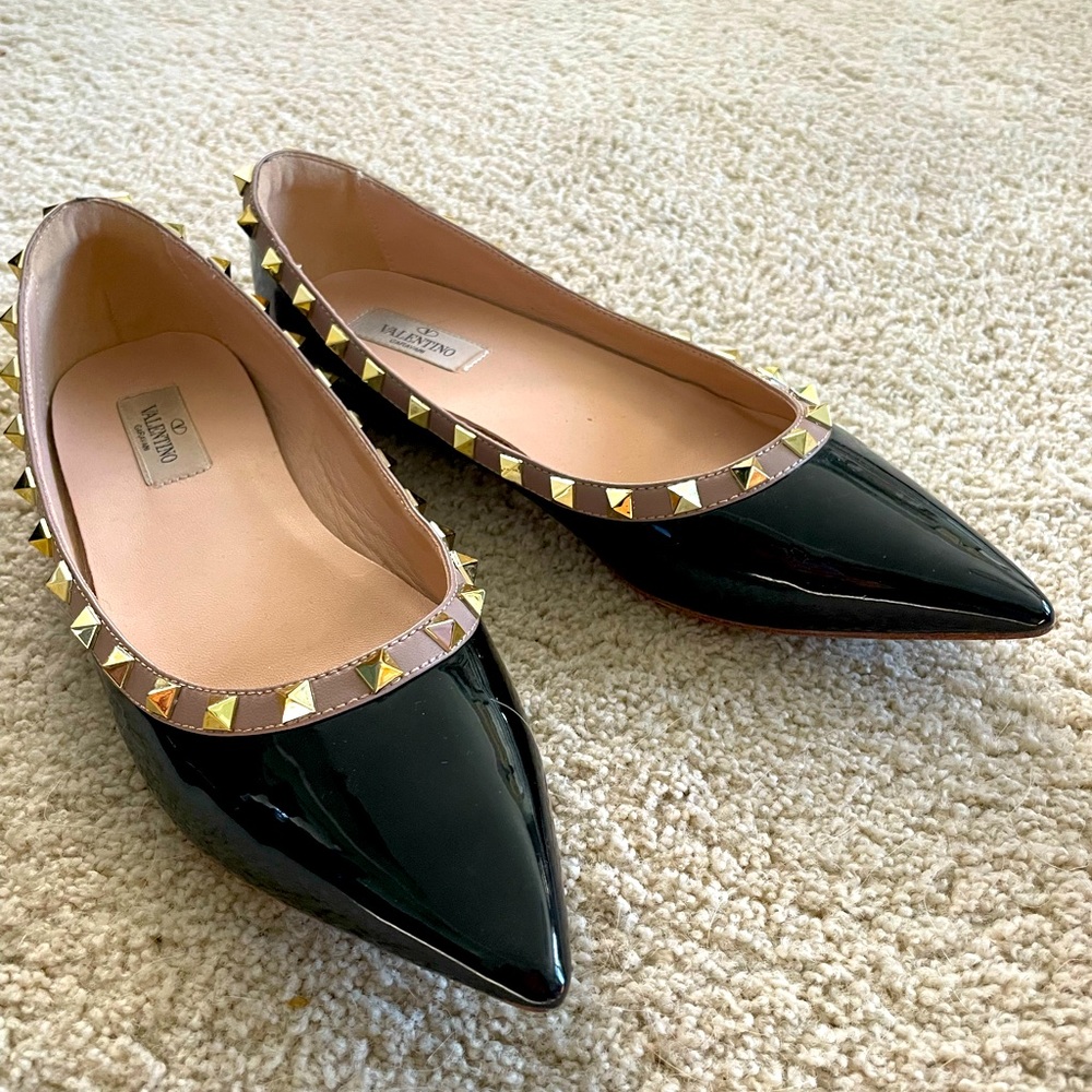 Valentino Rock Stud Flats Black Patent